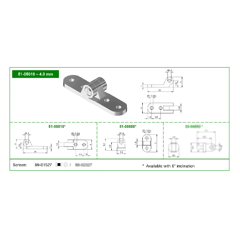 Charnières à riveter mâle 4,00mm OBE - 10 paires